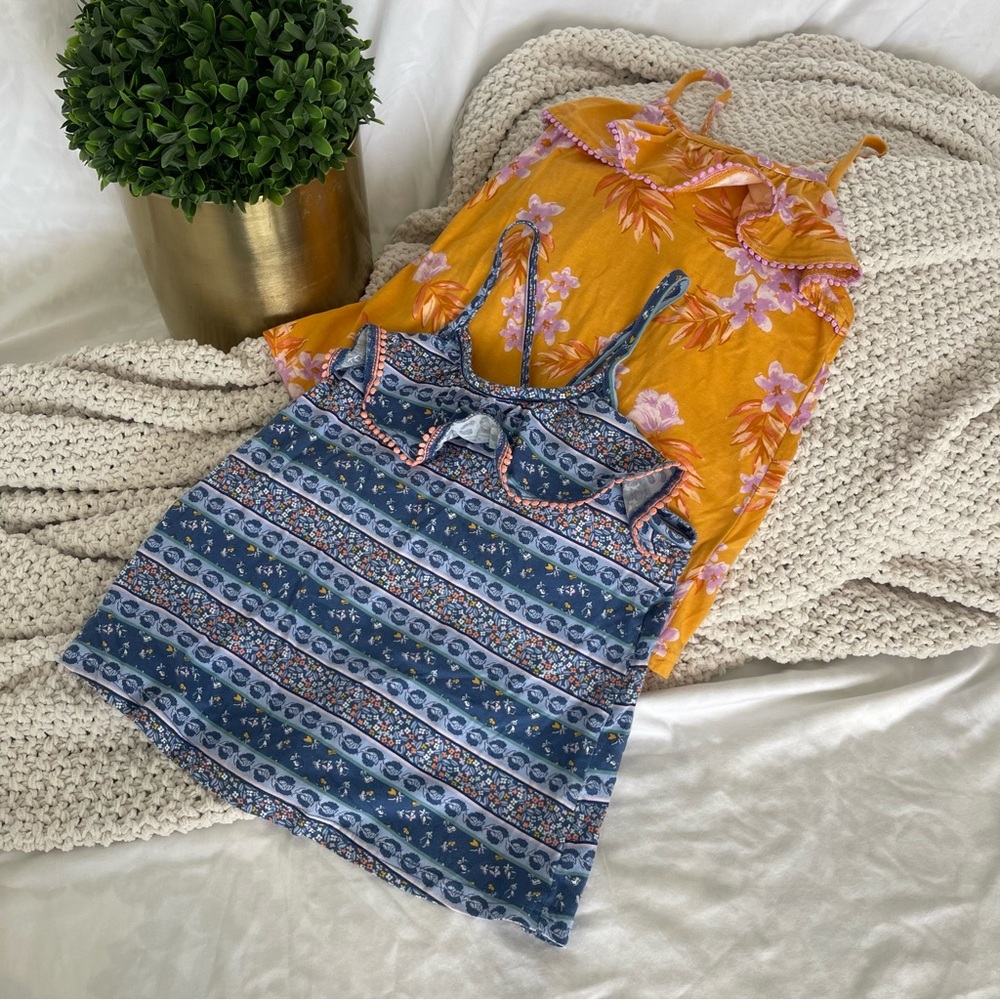 OshKosh B'gosh Yellow Floral and Blue Patterned Tank Tops SIZE 7